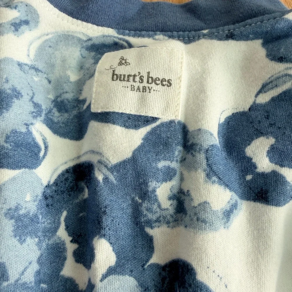 Burt’s Bees Baby Footed Sleeper 3-6 Months Organic Cotton Zip Pajamas Blue Cloud
